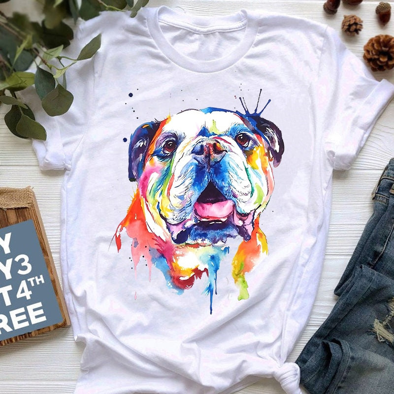 New Summer French Bulldog Printed T shirt Women Cute Cartoon T shirt Pit Bull Tshirt Top Female Frances German Shepherd T shirt_