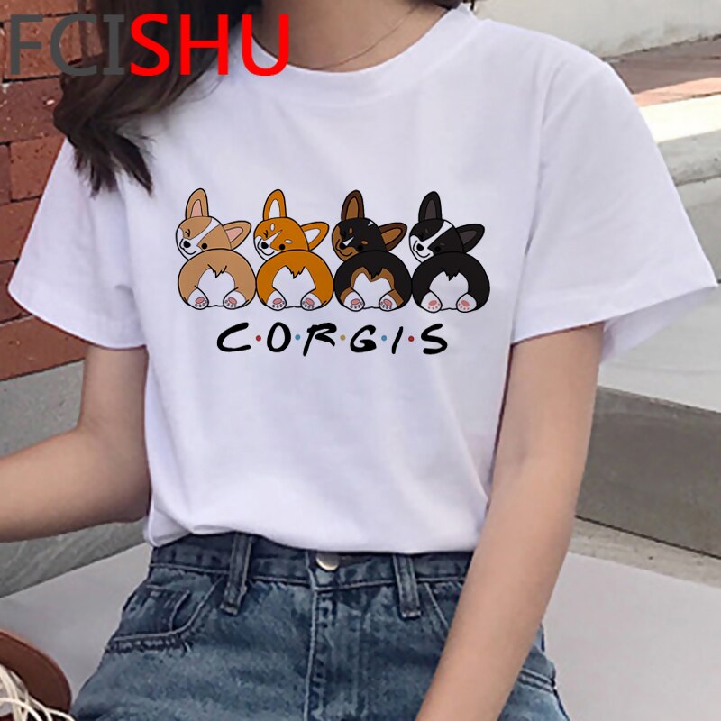 Kawaii Shiba Inu Funny Cartoon French Bulldog T Shirt Women Border Collie Cute Anime T-shirt Corgi Pug Harajuku Tshirt Female