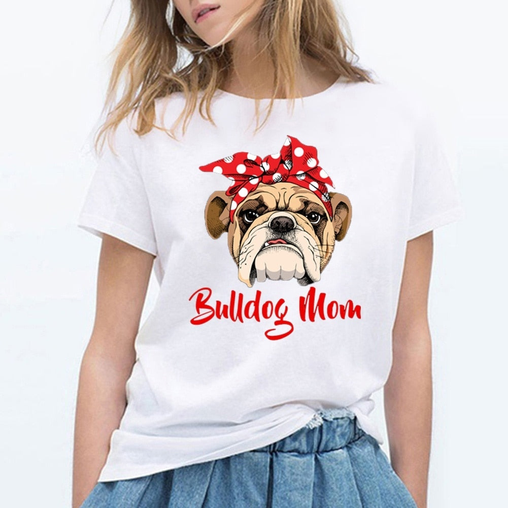 Funny Bulldog Mom T Shirt Women Graphic T-shirt Femme Summer Short Sleeve Tshirt  Vintage Hipster Tee Shirts Tops Blusas Mujer