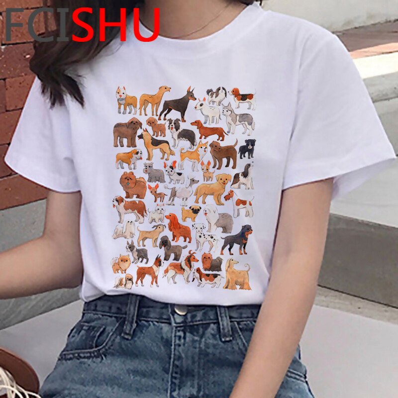 Kawaii Shiba Inu Funny Cartoon French Bulldog T Shirt Women Border Collie Cute Anime T-shirt Corgi Pug Harajuku Tshirt Female