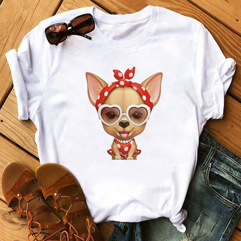 FIXSYS Kawaii Corgi Print T Shirt Women Harajuku 90s Ullzang Fashion T-shirt Graphic Cute Cartoon Tshirt Korean Tops