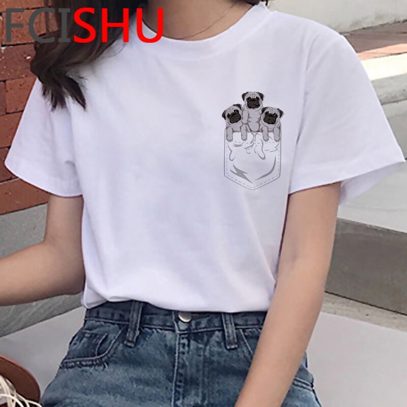 Kawaii Shiba Inu Funny Cartoon French Bulldog T Shirt Women Border Collie Cute Anime T-shirt Corgi Pug Harajuku Tshirt Female