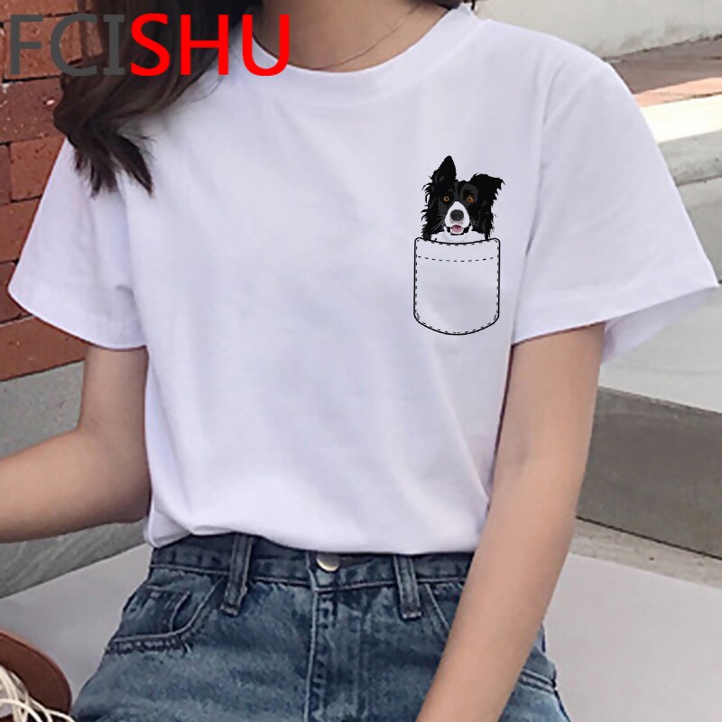 Kawaii Shiba Inu Funny Cartoon French Bulldog T Shirt Women Border Collie Cute Anime T-shirt Corgi Pug Harajuku Tshirt Female