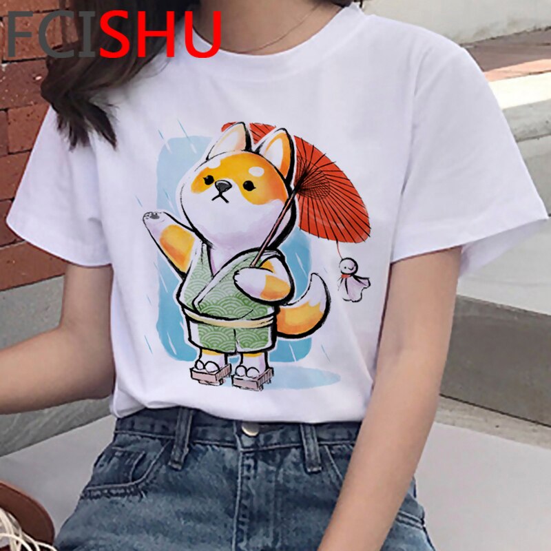 Kawaii Shiba Inu Funny Cartoon French Bulldog T Shirt Women Border Collie Cute Anime T-shirt Corgi Pug Harajuku Tshirt Female