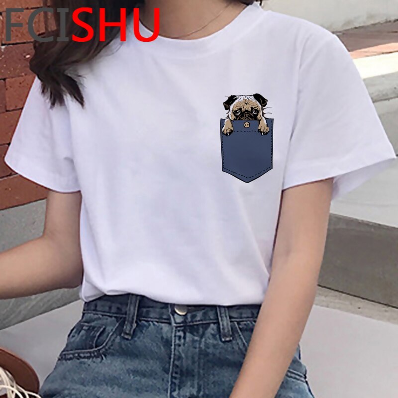 Kawaii Shiba Inu Funny Cartoon French Bulldog T Shirt Women Border Collie Cute Anime T-shirt Corgi Pug Harajuku Tshirt Female