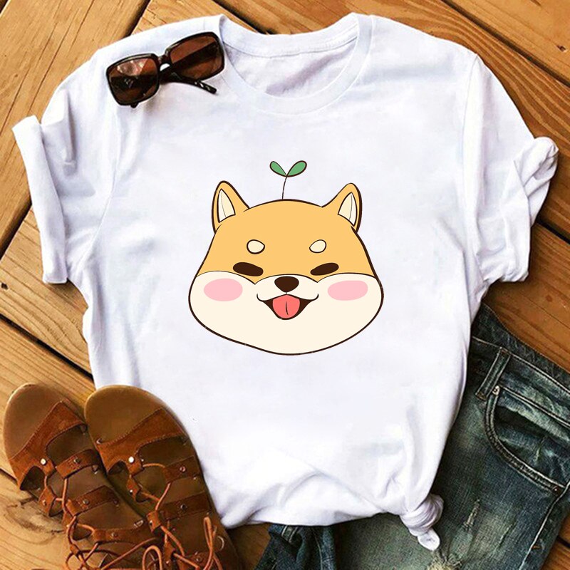 FIXSYS Kawaii Corgi Print T Shirt Women Harajuku 90s Ullzang Fashion T-shirt Graphic Cute Cartoon Tshirt Korean Tops