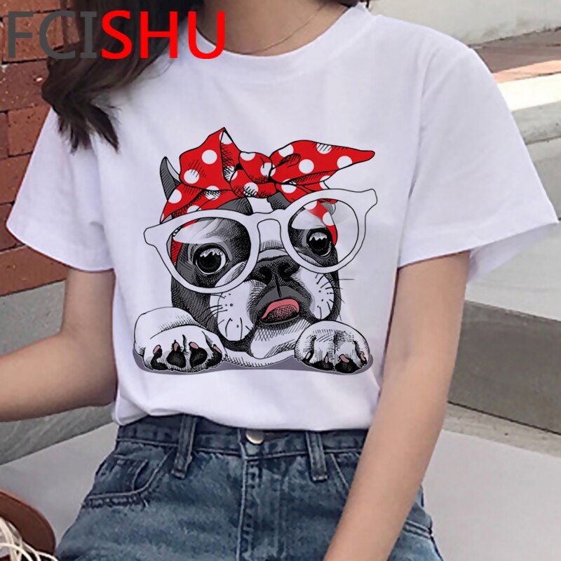 Kawaii Shiba Inu Funny Cartoon French Bulldog T Shirt Women Border Collie Cute Anime T-shirt Corgi Pug Harajuku Tshirt Female