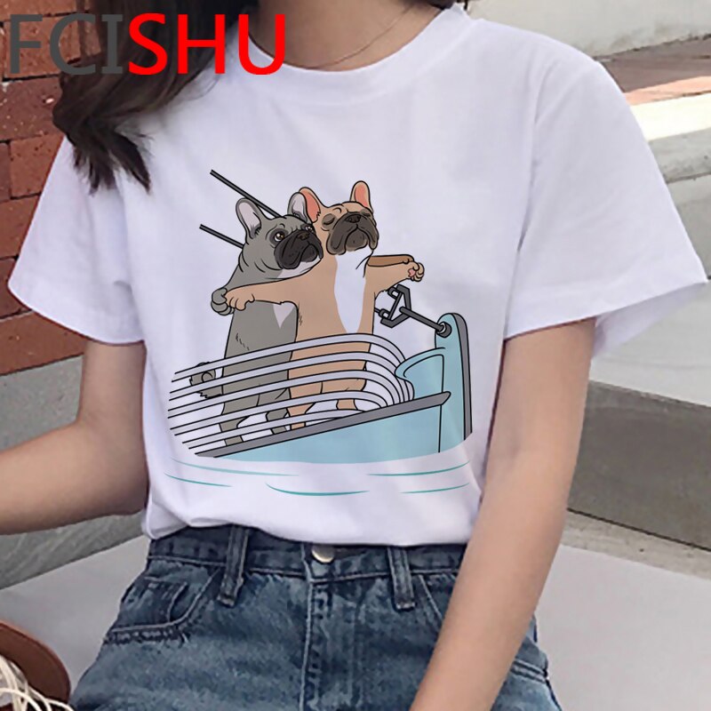 Kawaii Shiba Inu Funny Cartoon French Bulldog T Shirt Women Border Collie Cute Anime T-shirt Corgi Pug Harajuku Tshirt Female