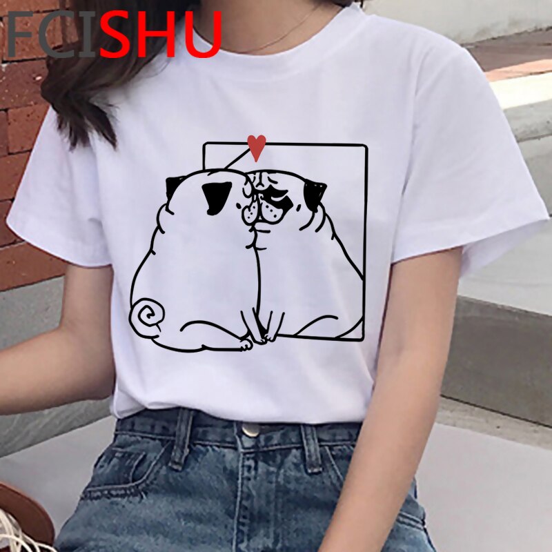 Kawaii Shiba Inu Funny Cartoon French Bulldog T Shirt Women Border Collie Cute Anime T-shirt Corgi Pug Harajuku Tshirt Female