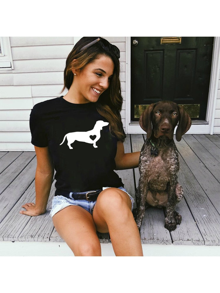 Dachshund Dog Print Women T-Shirt Dog Mom Life Streetwear Tumblr Female Causal Graphic Tees Harajuku Tops Aesthetic Camisetas